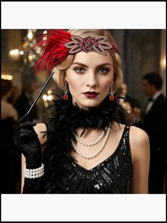 Flapper Headband Accessories Great Gatsby Roaring 20s Costume Feather Shawl Set main image 7